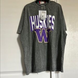 Gray Huskies T-Shirt with Purple and White Lettering